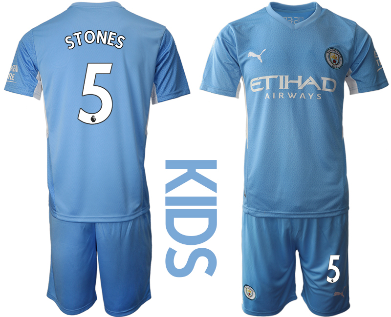 Youth 2021-2022 Club Manchester City home blue #5 Soccer Jersey->customized soccer jersey->Custom Jersey
